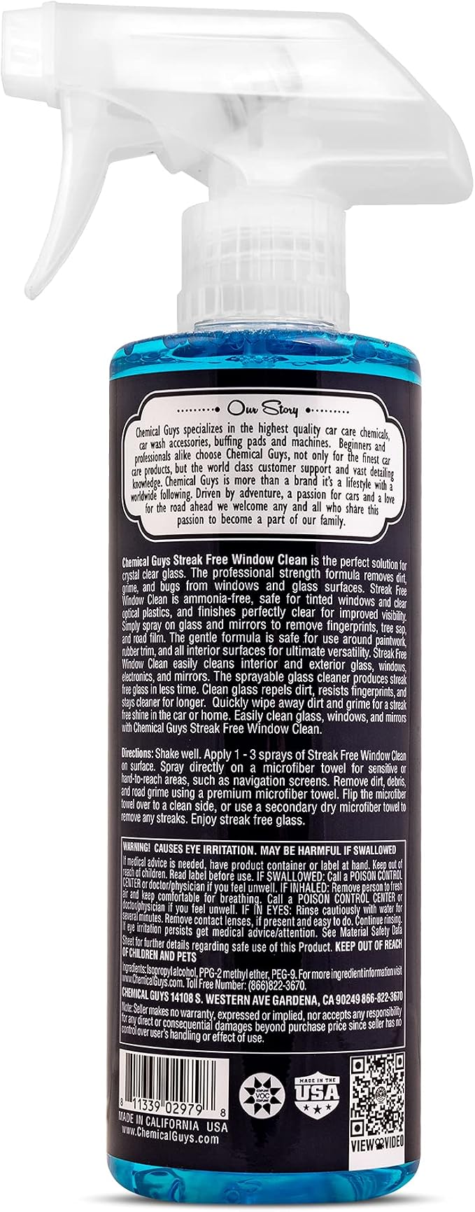 Chemical Guys, Streak-Free Glass & Window Cleaner for Tinted Windows, 16 oz | Ammonia-free and safe on tint, clears fingerprints, smoke film and road grime from glass, mirrors and screens