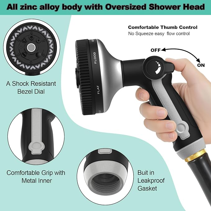 Garden Hose Nozzle | Heavy-Duty Metal Hose Sprayer Nozzle - 9cm/3.5" Ultra-Wide Spray, 8 Adjustable Nozzle Modes, Water Hose Nozzles for Watering, Cleaning, Pets & Car Washing (New Upgraded)