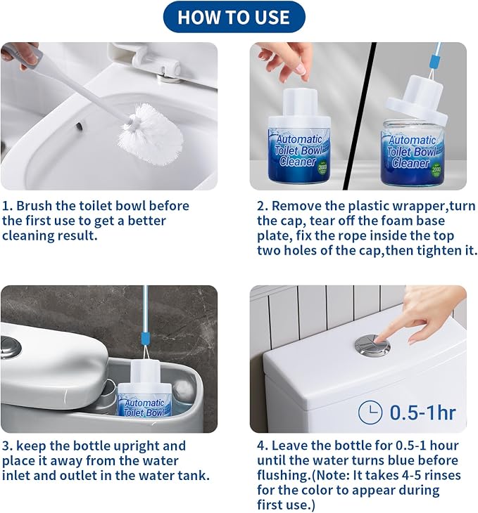 Automatic Toilet Bowl Cleaner with Unique Retrieval Rope - 3 Packs | Long Lasting Toilet Tank Cleaner, Blue Water Stain Remover and Deodorizer, Each Pack Lasts About 3 Months