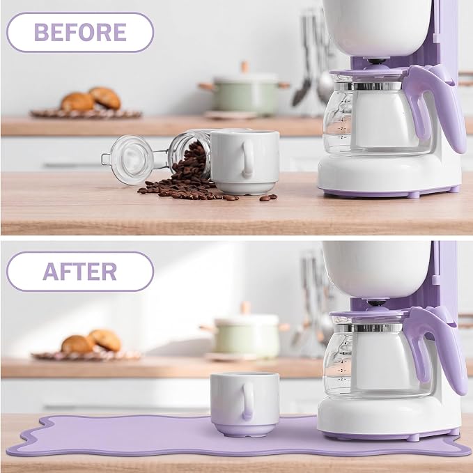 Nuanchu Purple Scalloped Coffee Mat 12" x 19" Coffee Bar Accessories Cute Dish Drying Mat for Kitchen Counter Aesthetic Waterproof Coquette Drainer Pad