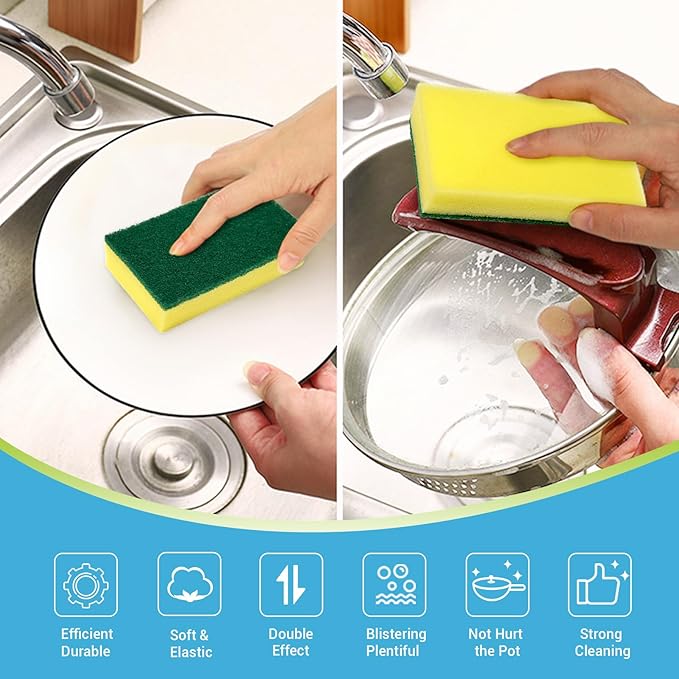 AIDEA Sponges Kitchen, 24 Pack Heavy Duty Dish Sponge, Cleaning Dish Scrubber Sponge for Home and Kitchen, Stink-Free Cleaning Supplies for Pots, Pans