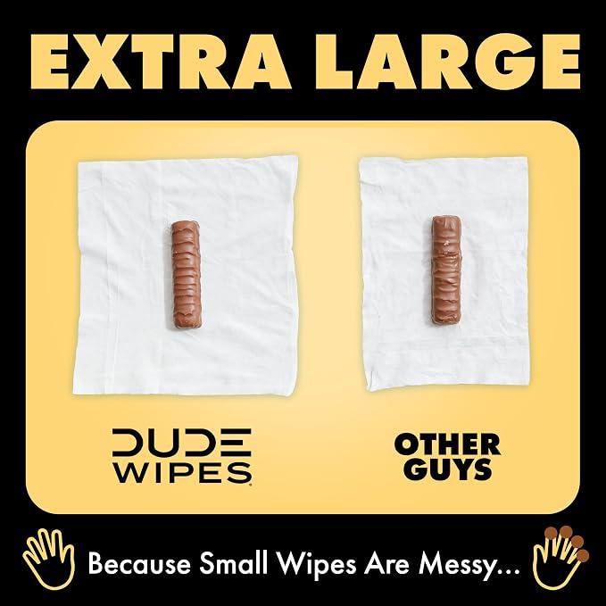 DUDE Wipes Shea BUTTer Adult Flushable Wet Wipes, Moisturizing, 144 Count | 3 packs of 48 extra large flushable butt wipes. Plastic-free wipes, 99% water, coconut oil, vitamin E and aloe. Septic safe.