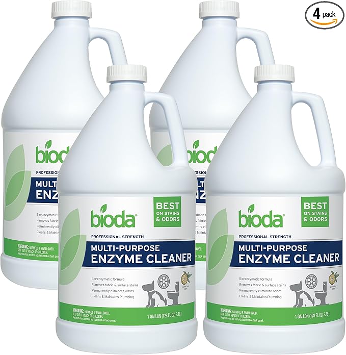 Bioda Probiotic Enzyme Cleaner & Deodorizer | Professional Strength | Enzyme Cleaner, Trash Can Deodorizer, Pet Stains, Odors, Drains, Floors, Bathrooms, Toilets | Made in USA | 1 Gallon | 4 Pack