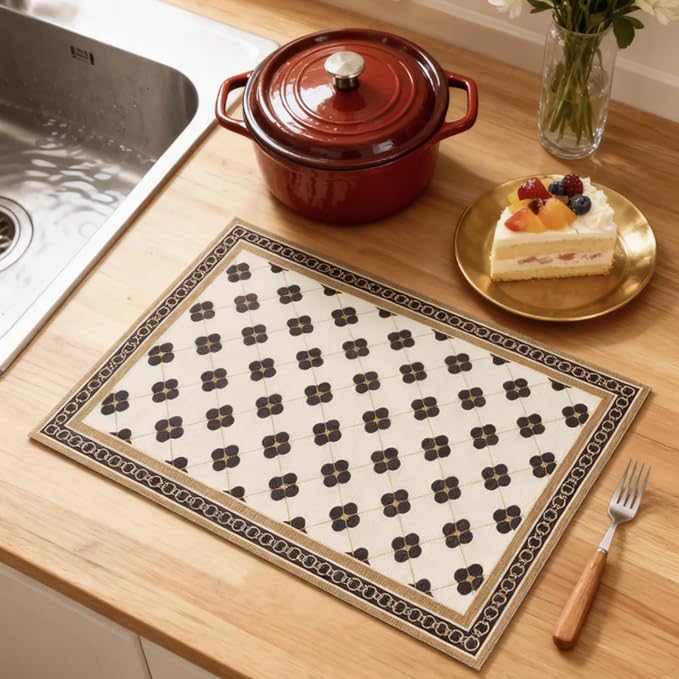 Dish Drying Mat, Coffee Bar Mats for Countertop, Cabinet Mats | Good water absorption, multiple pattern, anti-slip, easy to clean, coffee bar accessories, bathroom counters, durable