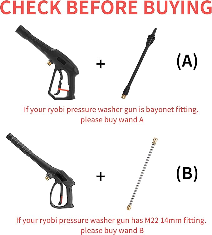 PWACCS Pressure Washer Accessories Kit, 16" Power Washer Replacement Wand | 5 Spray Tips and Turbo Nozzle, Compatible with Ryobi, Portland, Husky, Black