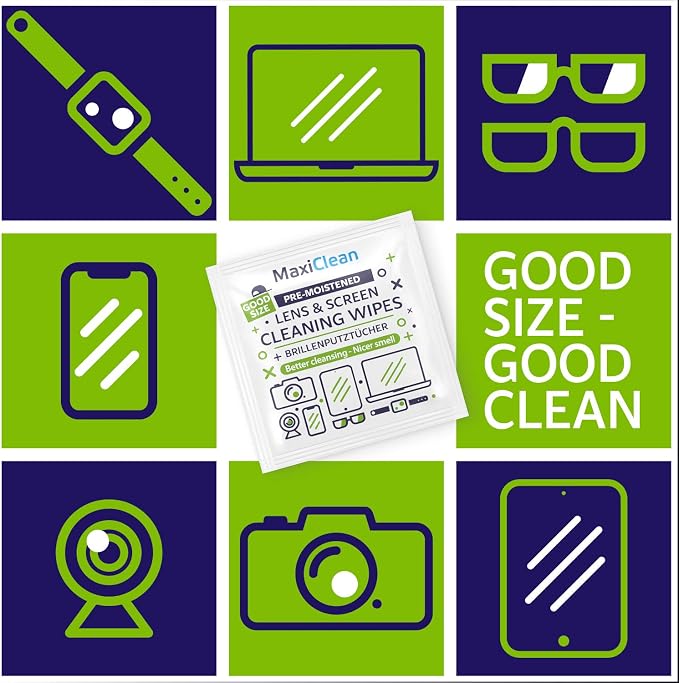 MAXI CLEAN 440 Pack Lens Wipes for Eyeglasses Pre-Moistened, Individually Wrapped Streak-Free Cleaning for Glasses & Laptop Screens, Glasses Cleaner Wipe Bulk 5.5 x 4.7 Inch, Sunglasses & Phone Wipe