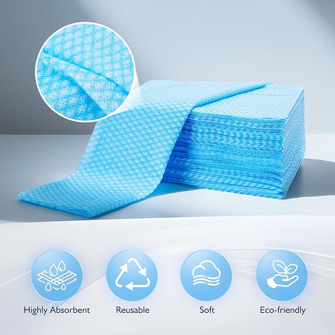 60 Pack 13.8×15.7 in Disposable Dish Cloths for Kitchen, Bathroom & Daily Cleaning – Durable & Short-Term Reusable Cleaning Cloths (Blue)