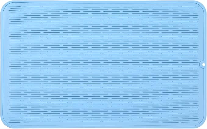 MicoYang Silicone Dish Drying Mat for Multiple Usage,Easy clean,Eco-friendly,Heat-resistant Silicone Mat for Kitchen Counter or Sink,Refrigerator or Drawer Liner Light Blue 4XL 32 inches x 18 inches