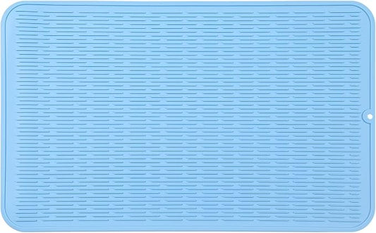 MicoYang Silicone Dish Drying Mat for Multiple Usage,Easy clean,Eco-friendly,Heat-resistant Silicone Mat for Kitchen Counter or Sink,Refrigerator or Drawer Liner Light Blue 4XL 32 inches x 18 inches
