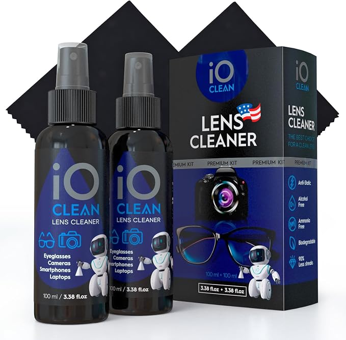 Eyeglass Lens Cleaner (3.38oz+3.38oz+2cloths) – Kit for | Glasses, Screens, Camera, Laptops, Touchscreens, Computer Monitors, Other Electronics – 2 Microfiber Cloths Inluded
