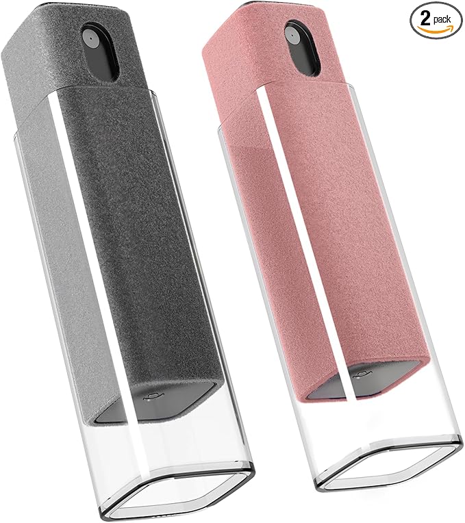 EVEO Car Screen Cleaner Spray and Wipe -2-in-1 iPad Accesories Laptop screen cleaner, New Car Essentials - Touchscreen Cleaner for tesla, Laptop, Computer, MacBook and More - 2 Pack (Grey & Rose Gold)