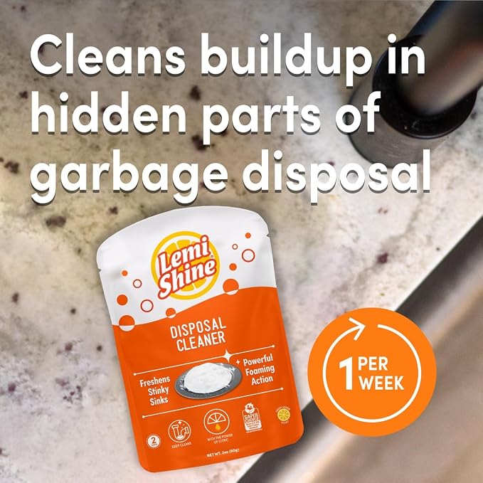 Lemi Shine Garbage Disposal Cleaner and Deodorizer - (2 Count) | Powered By Citric Acid - Foam Cleaner For Kitchen Garbage Disposal with a Natural, Fresh Lemon Scent