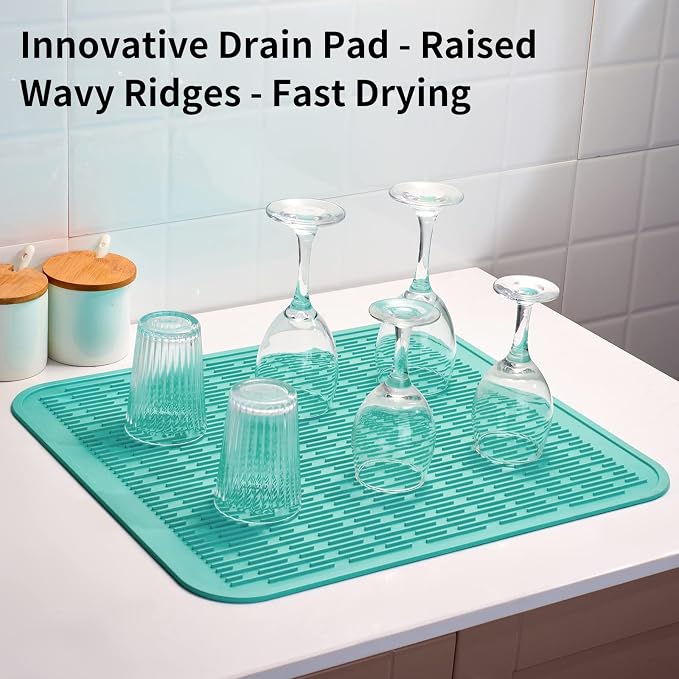 ZLR Heavy-Duty Silicone Dish Drying Mat (16" x 18" / 401 x 455mm) - XL Family-Size Thick 4mm Drainboard for Pots, Pans & Heavy Cookware - Oversized Trivet & Counter Protector, Non-Slip (Mint Green)