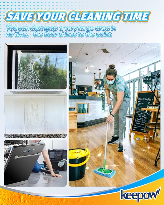 KEEPOW 6 Pack Reusable Mop Pads Compatible with Sweeper Mop, Blue | Premium Microfiber Replacement Pads for Wet & Dry Floor Cleaning, with Mesh Laundry Bag