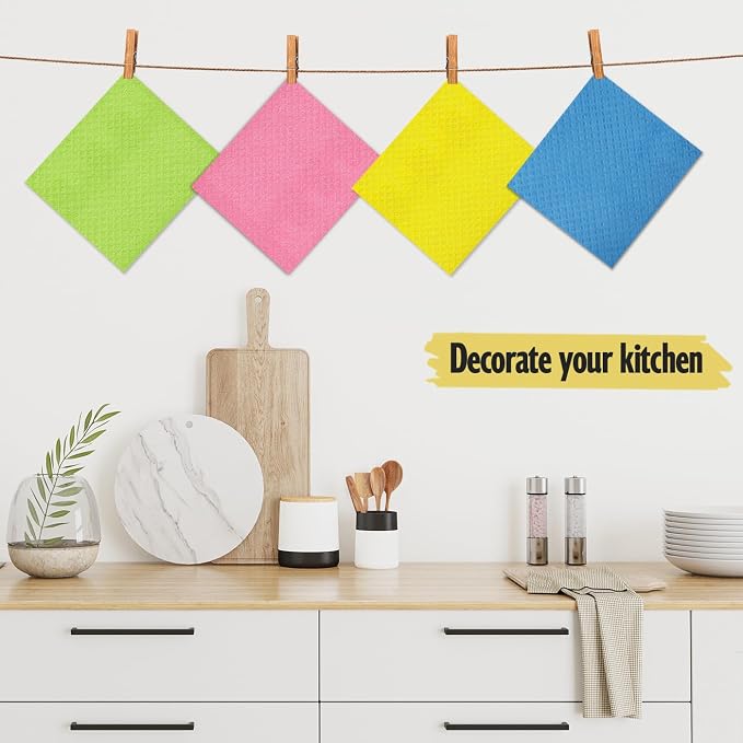 MoLKENE Swedish Dishcloths for Kitchen | 10 Pack Cellulose Sponge Dish Cloths Washable | Non-Scratch Reusable Towels Rags Ultra-Absorbent Cleaning Cloths Quick Drying