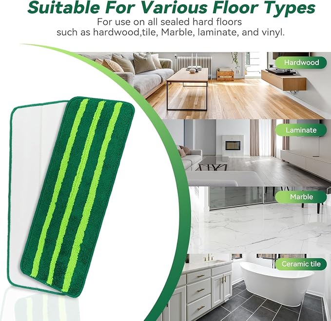 Mop Head Replacement for Libman Freedom Spray Mop - Washable Reusable Wet & Dry Cleaning - Microfiber Spray Mop Pads Refill for Multi-Surface Floor -12 Pack (Green）