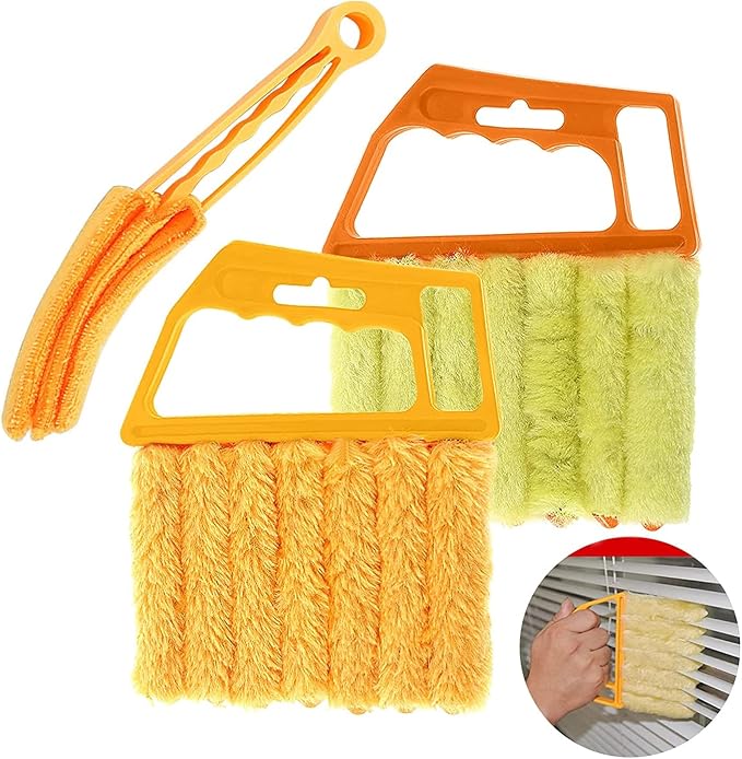 Mwellewm 2Pcs Window Venetian 7 Finger Dusting Cleaner Tool and 1Pc Window Blind Cleaner Duster Brush Hand-Held Window Shutters Venetian Shades Brush for Air Conditioner Duster Dirt
