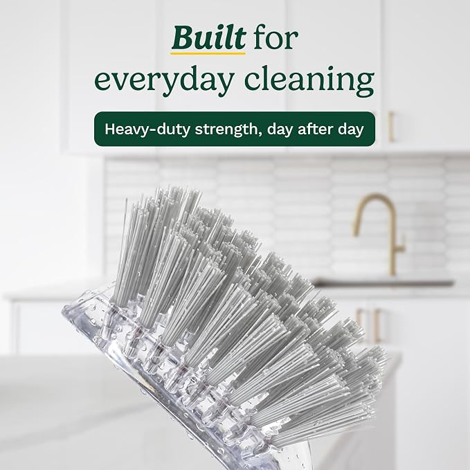 Cuisinart Dish Brush with Handle, 2 Pack, Firm Bristles | Multi-purpose dish scrubber for plates, pots, and pans, deep cleaning removes grease, safe for nonstick, built-in scraper
