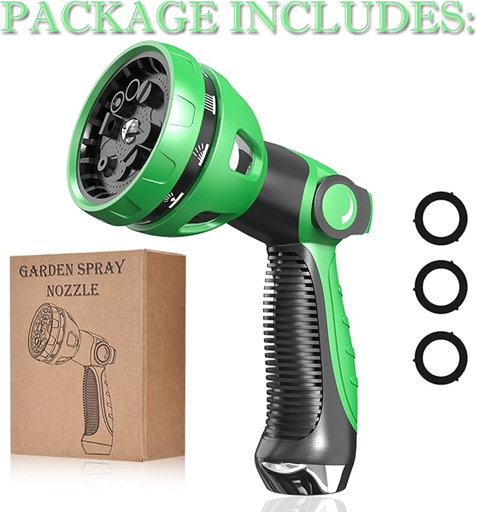 Garden Hose Nozzle - 10 Adjustable Patterns Metal High Pressure Hose Nozzle, Garden Hose Spray Nozzle with Thumb Control Design, Hose Sprayer for Garden & Lawns Watering, Cleaning, Pets & Car Washing
