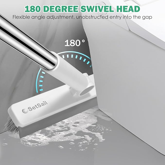 SetSail Floor Scrub Brush and Grout Brush with 51-in Long Handle,Grey White | 2 in 1 Scrape Brush Stiff Bristle Floor Scrubber for Cleaning Shower Bathroom Garage Kitchen Wall Deck Tub Tile