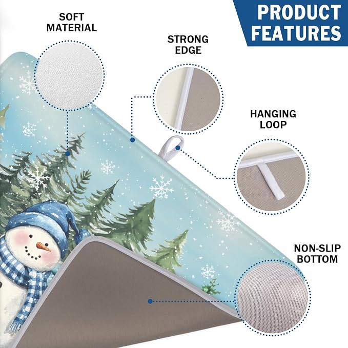 Giwawa Winter Snowman Blue Dish Drying Mat Xmas Truck Dishes Pad 18"x24" Microfiber Absorbent Drainer Rack Mats Protector for Kitchen Counter Sink