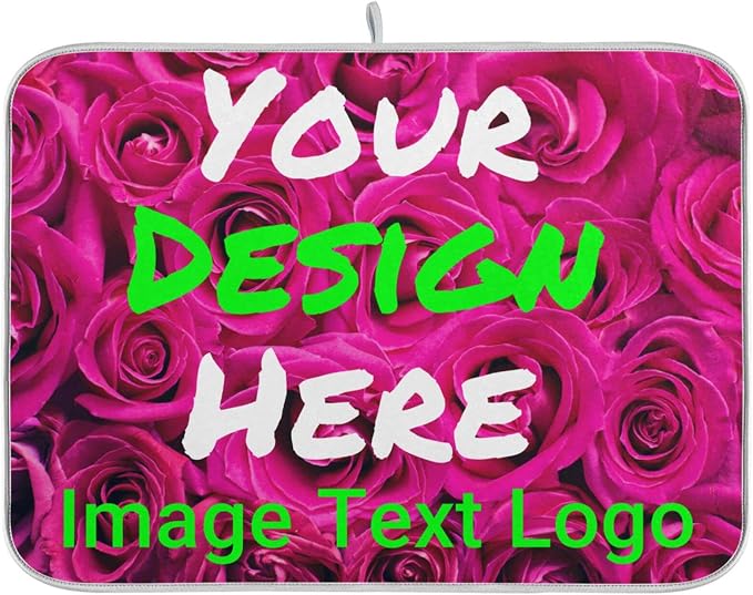 Personalized Dish Drying Mat for Kitchen Counter, Custom Drying Pad with Image Logo Text, Drainer Mats for Countertop for Travel Festivals Family Memories, Large 18" x 24"