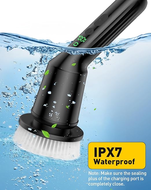 Electric Spin Scrubber for Cleaning Bathroom, Shower Scrubber with IPX7 Waterproof & 2 Speed, 3 Brush Heads, Abrasive Flat End Brushes, Bathroom Cleaning Supplies for Toilet Shower Tub Black