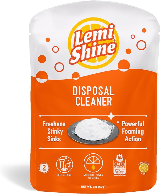 Lemi Shine Garbage Disposal Cleaner and Deodorizer - (2 Count) | Powered By Citric Acid - Foam Cleaner For Kitchen Garbage Disposal with a Natural, Fresh Lemon Scent