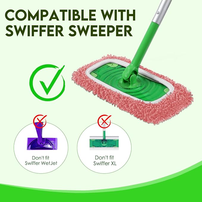 Reusable Microfiber Mop Pads Compatible with Swiffer Sweeper Mop | 4 Pack Dry Sweeping Cloths & Wet Mopping Cloths for Swiffer, Washable Wet Refill for Mopping Floors (Mop is not Included)