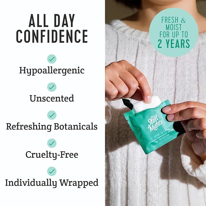 Stall Mates - Flushable Wipes, Individually Wrapped, Travel Friendly, Unscented with Cucumber, Vitamin-E & Aloe, (30 on-the-go singles)