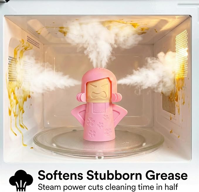 Angry Mama Microwave Oven Steam Cleaner, Angry Mom Microwave Cleaner, Just Add Vinegar and Water, Cut Cleaning Time by Half (Pink)