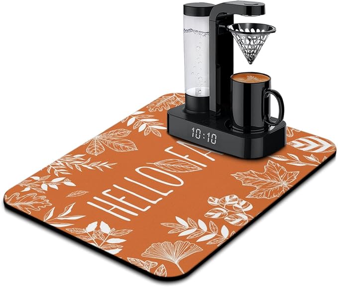 Fun Coffee Mat 24inx18in,Coffee Bar Mat for Countertops,Absorbent Hide Stain Anti-Slip Coffee Bar Accessories Fit Under Coffee Machine Mat,dish Drying Mats for Kitchen