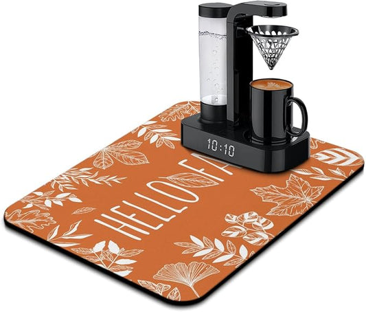 Fun Coffee Mat 24inx18in,Coffee Bar Mat for Countertops,Absorbent Hide Stain Anti-Slip Coffee Bar Accessories Fit Under Coffee Machine Mat,dish Drying Mats for Kitchen