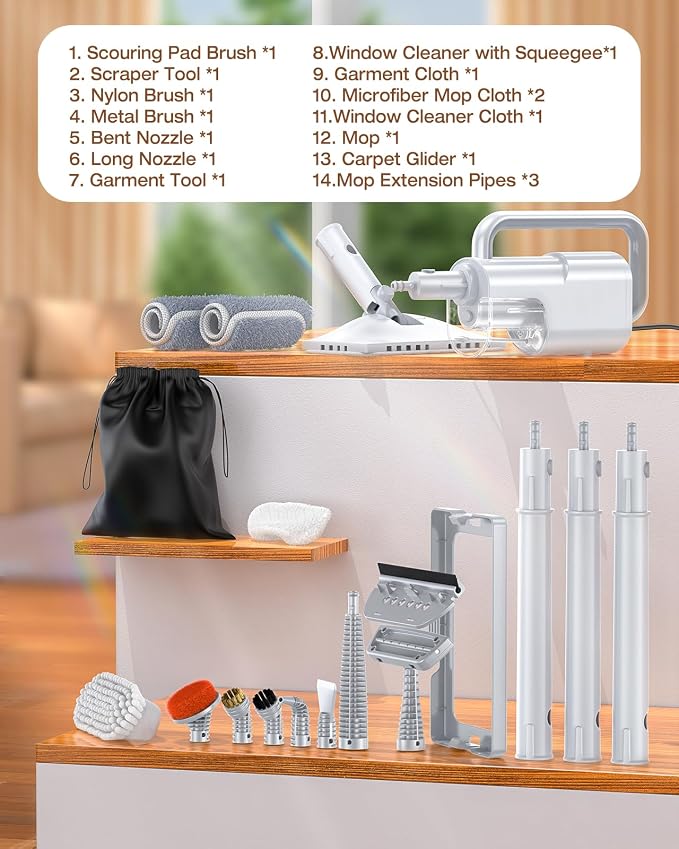 10-in-1 Steam Mop, Detachable Handheld Steam Cleaner for Multi-Surface | 350ml Tank,10s Heat-Up,248°F Steam Cleaner,2-Level Control,Swivel Head for Carpet,Floor,Tiles,BBQ grill,Car Accessories