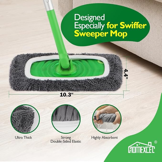 HOMEXCEL Reusable Microfiber Mop Pads Compatible with Swiffer Sweeper-8 Pack Washable Wet Pad Refills for Wet & Dry Use,Floor-Grey Cleaning Mop Head Pads Refills for Household Cleaning,Grey