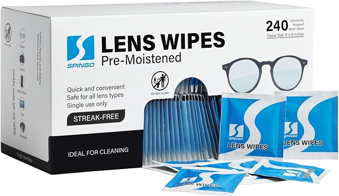 240 Count Lens Wipes for Eyeglasses, Eye Glasses Cleaner Wipes for Phone | Streak-Free & Scratch-Free Pre-moistened Lens Cleaning Wipes, Individually Wrapped Glasses Wipes for Sunglass & Touchscreens.