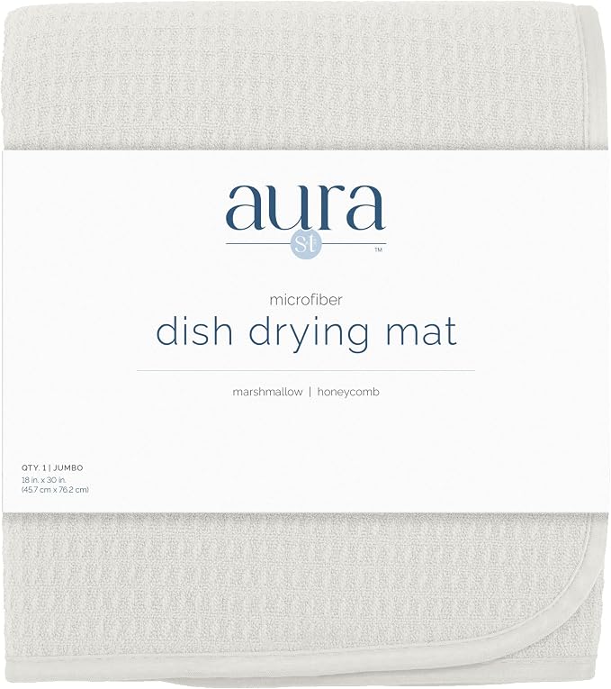 S&T INC. Dish Drying Mat Jumbo, 18” x 30”, Absorbent Microfiber Kitchen Counter Mat, Dish Drying Pad for Dishes, Utensils, Pots and Pans, Jumbo, Cream