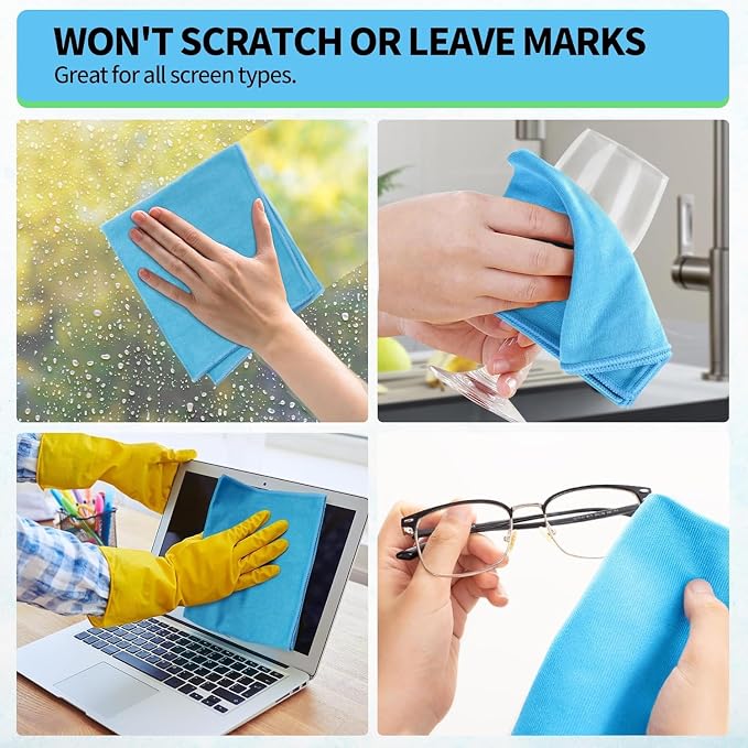 Microfiber Glass Cleaning Cloth, 6 Pack Window Glass Cleaning Rags, Reusable Lint-Free Streak Free Polishing Cloth Wipes for Stainless Steel, Eyeglasses, Mirrors, Screens & Lenses,16"x14"
