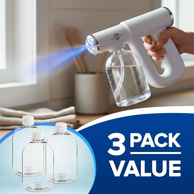Replacement Spray Bottles for Nano Spray Gun, Universal Fit, 3 Pack, 12 oz | Refillable Tank for Wireless Nano Mist Sprayer, Durable Accessory Bottle for Cleaning, Hair Salon and Plant Atomizer Sprayer
