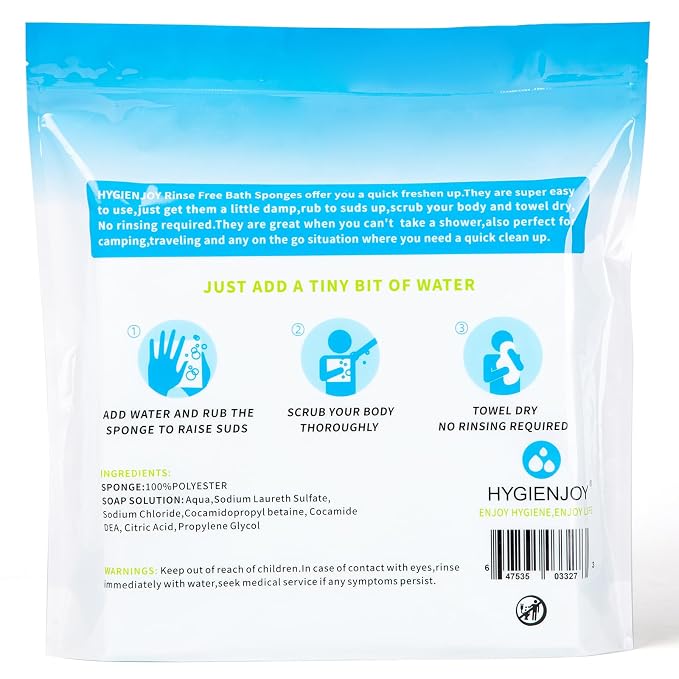 HYGIENJOY-21% Larger,No Rinse Bathing Wipes for Adults-Rinse Free Bath Sponges,Soap Infused,Dry Shower Wipes for Elderly,For Camping,Hiking,GYM,Post Surgery Must Haves, (25 Counts)