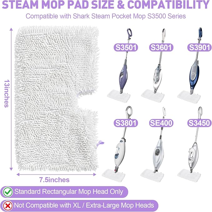 Tidy Monster 2 Pack Microfiber Steam Mop Replacement Pads for Steam Pocket Mops S3500 Series S3501 S3601 S3550 S3901 S3801 SE450 S3801CO S3601D, Machine Washable Easy Cleaning Pads