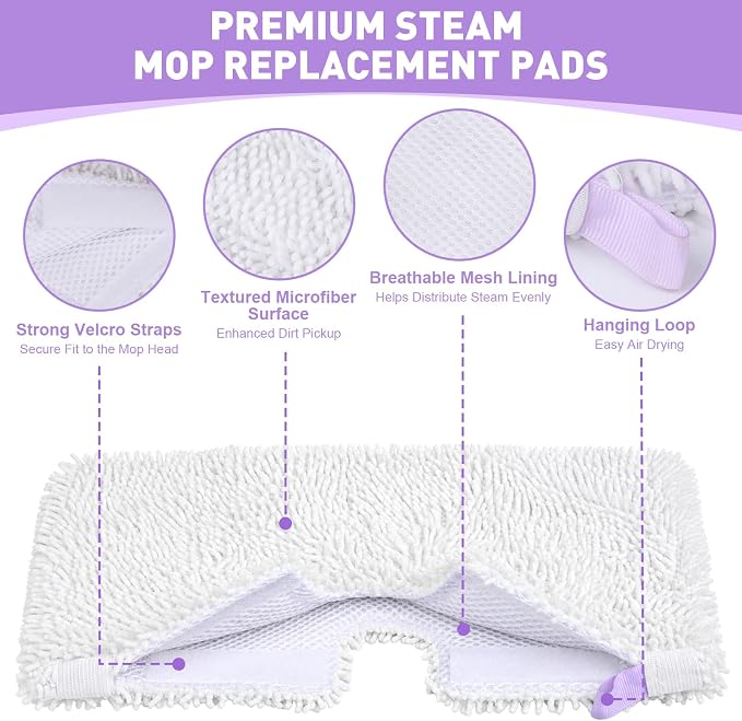 Tidy Monster 2 Pack Microfiber Steam Mop Replacement Pads for Steam Pocket Mops S3500 Series S3501 S3601 S3550 S3901 S3801 SE450 S3801CO S3601D, Machine Washable Easy Cleaning Pads