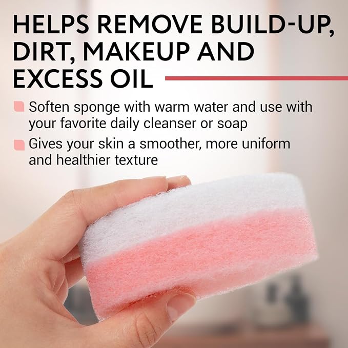 IMPRESA Facial Sponge - Daily Deep Cleansing Face Scrubber - Gentle Exfoliating Pads for Dead Skin Removal - Reusable Face Scrub Pads for Normal to Oily Skin (Peach/White, Thick)