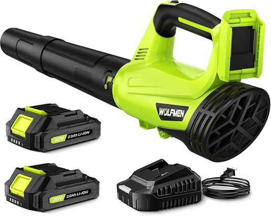 Leaf Blower, Electric Cordless Leaf Blower with 2 Batteries and Charger, 2 Speed Mode, Lightweight Leaf Blowers for Blowing Leaves, Lawn Care, Patio Cleaning and Dust