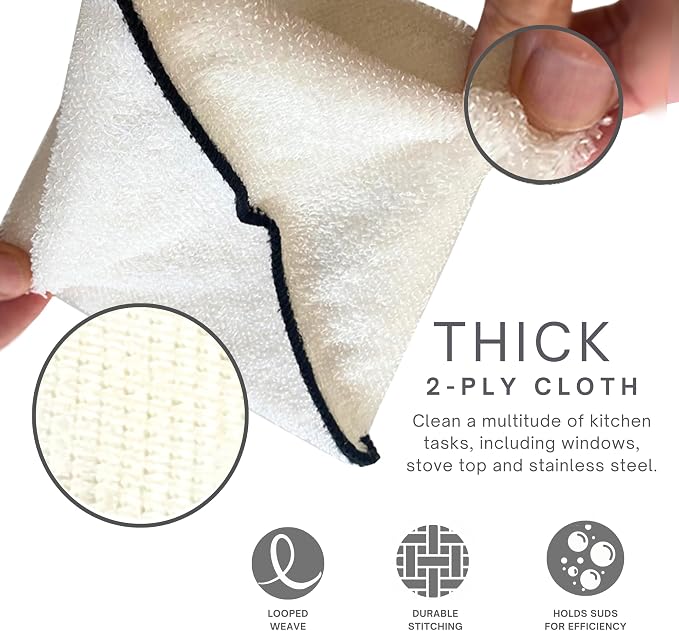 Whiffkitch Dishcloths Dishrags for Kitchen and Household Cleaning 6x7 6-Pack Non-Scratch 2-Ply Weave, Bamboo-Rayon Fabric, Absorbent, Washable, Long-Lasting