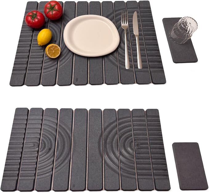 Stone Drying Mat for Kitchen Counter, 23.62"X15.35" Absorbent Diatomaceous Collapsible Quick Drying Dish Mats，Roll This Non-Slip Highly Absorbent Drying Mat Into a Compact Size for Seamless Storage