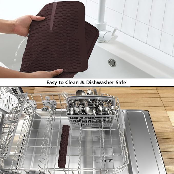 ZLR 4-in-1 Silicone Mat 12" x 12" / 305 x 306mm Square - Dish Drying Mat, Air Fryer Mat, Coffee Maker Pad & Heat Resistant Trivet (up to 450°F) - Non-Slip Food-Grade BPA-Free (Coffee)