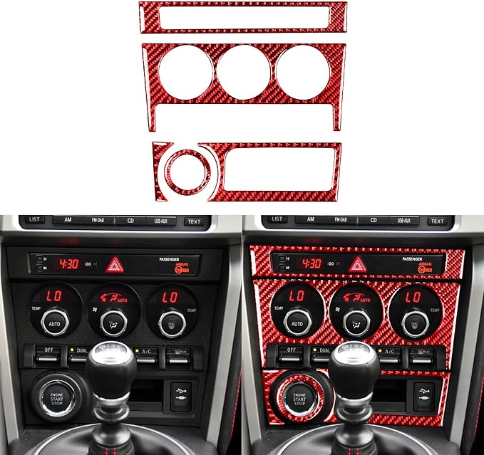 Interior Car Trim Stickers Central Console Panel Decorative Decals Compatible with Subaru BRZ 2016 2017 2018 2019 2020 Red Real Carbon Fiber Accessories Type-A