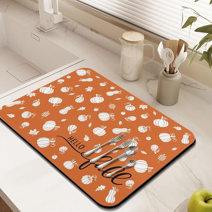 Fun Coffee Mat 24inx18in,Coffee Bar Mat for Countertops,Absorbent Hide Stain Anti-Slip Coffee Bar Accessories Fit Under Coffee Machine Mat,dish Drying Mats for Kitchen