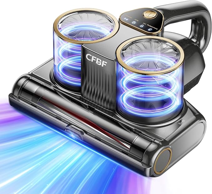 CFBF Mattress Bed Vacuum Cleaner with 16Kpa Suction & 253.7nm UV-C Light | Ultrasonic & High Heating, 500W Powerful Double-Cup Handheld Vacuums for Bed, Sofa, Couch, Crib, 16.4FT Corded